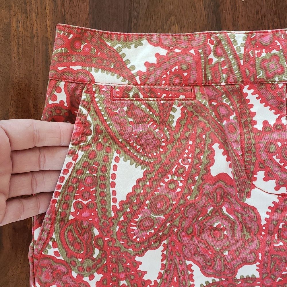 Vintage J.Crew Paisley Cotton Mini Skirt Red Pink Size 2 Pockets - Picture 12 of 13